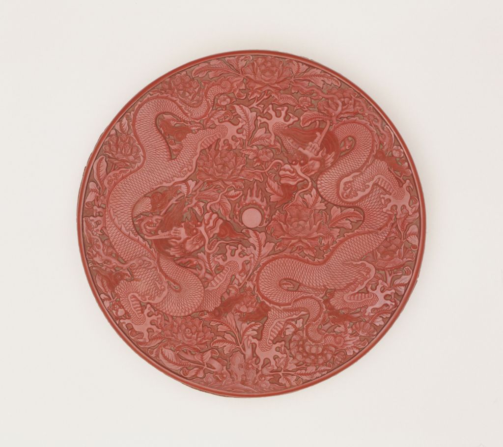 图片[4]-Carved red round box with double dragons and peony patterns-China Archive